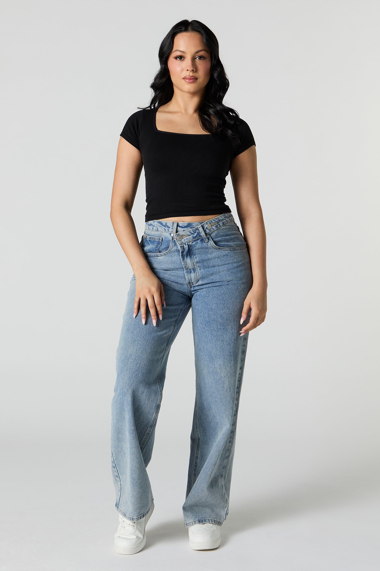 Ribbed Knit Square Neck Crop Top