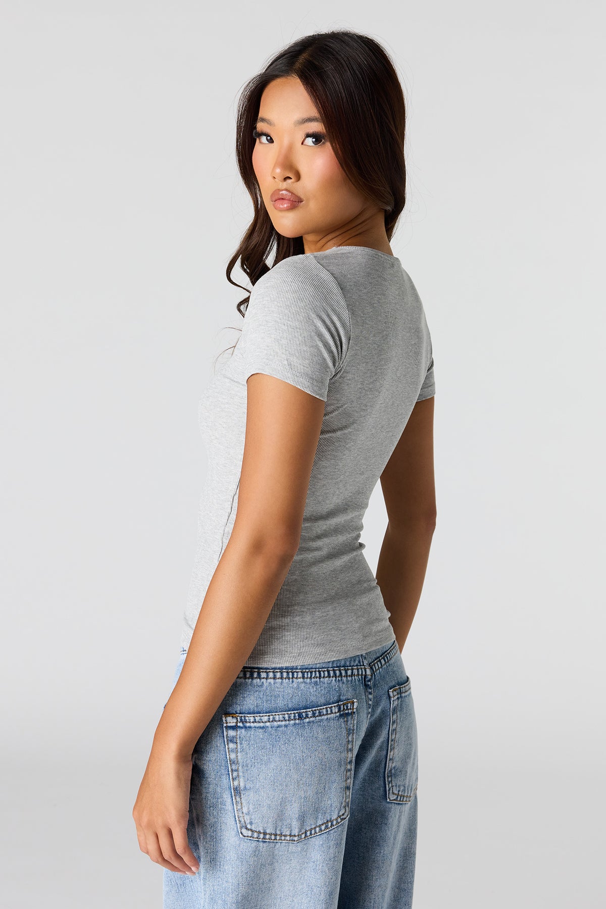 Alt View 2. Ribbed Scoop Neck T-Shirt - Heather Grey