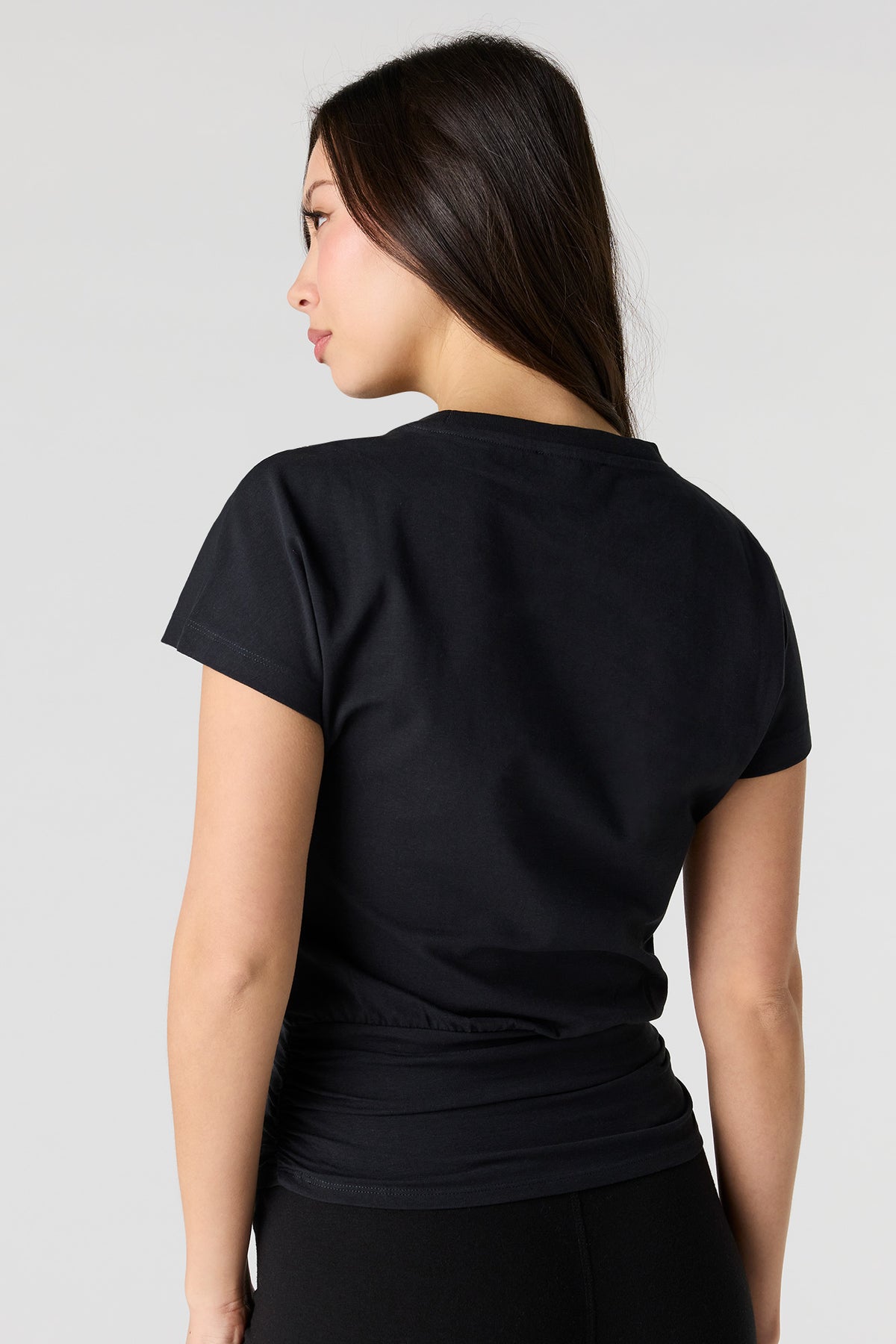 Alt View 2. Cinched Waist Short Sleeve Top - Black