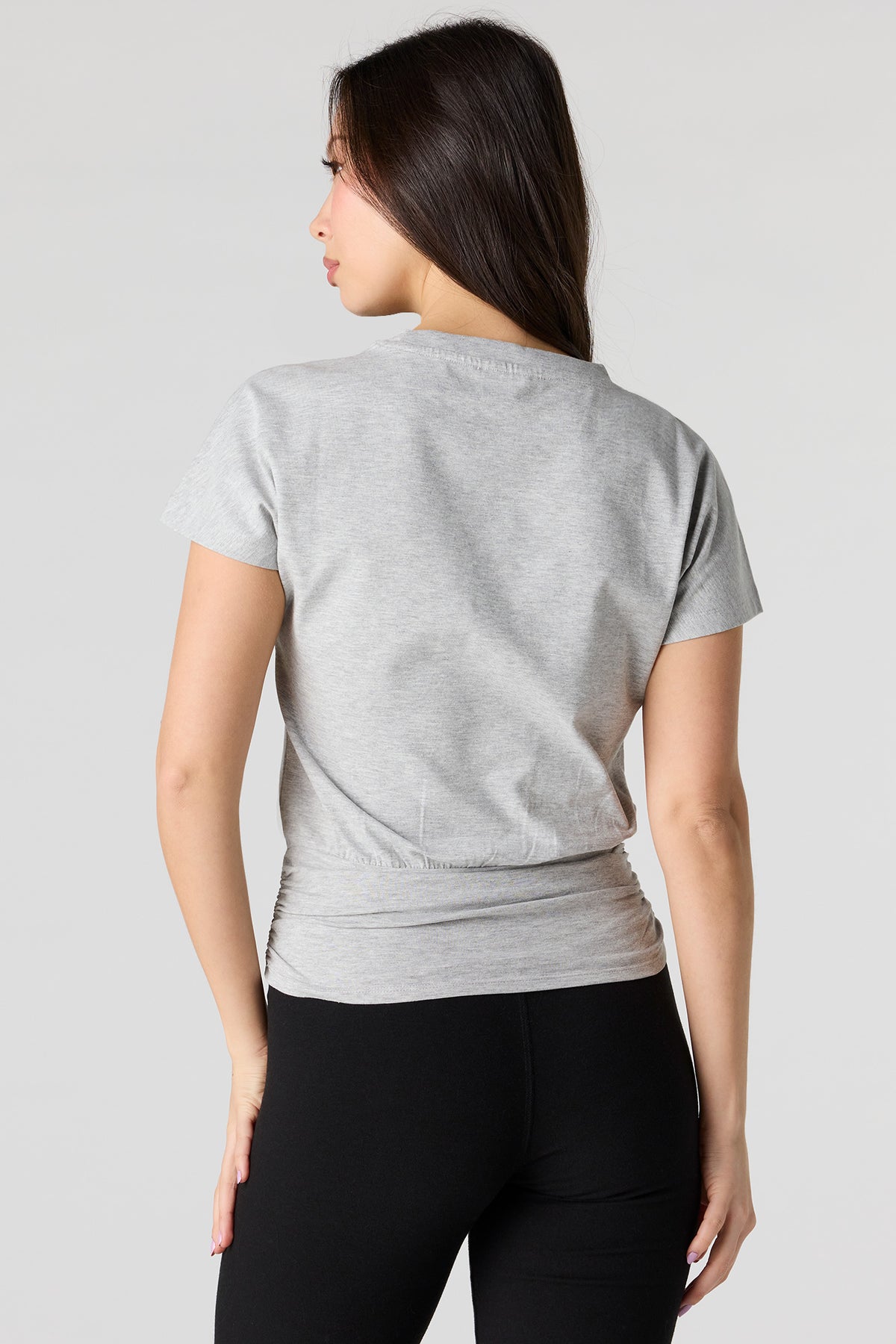 Alt View 2. Cinched Waist Short Sleeve Top - Heather Grey