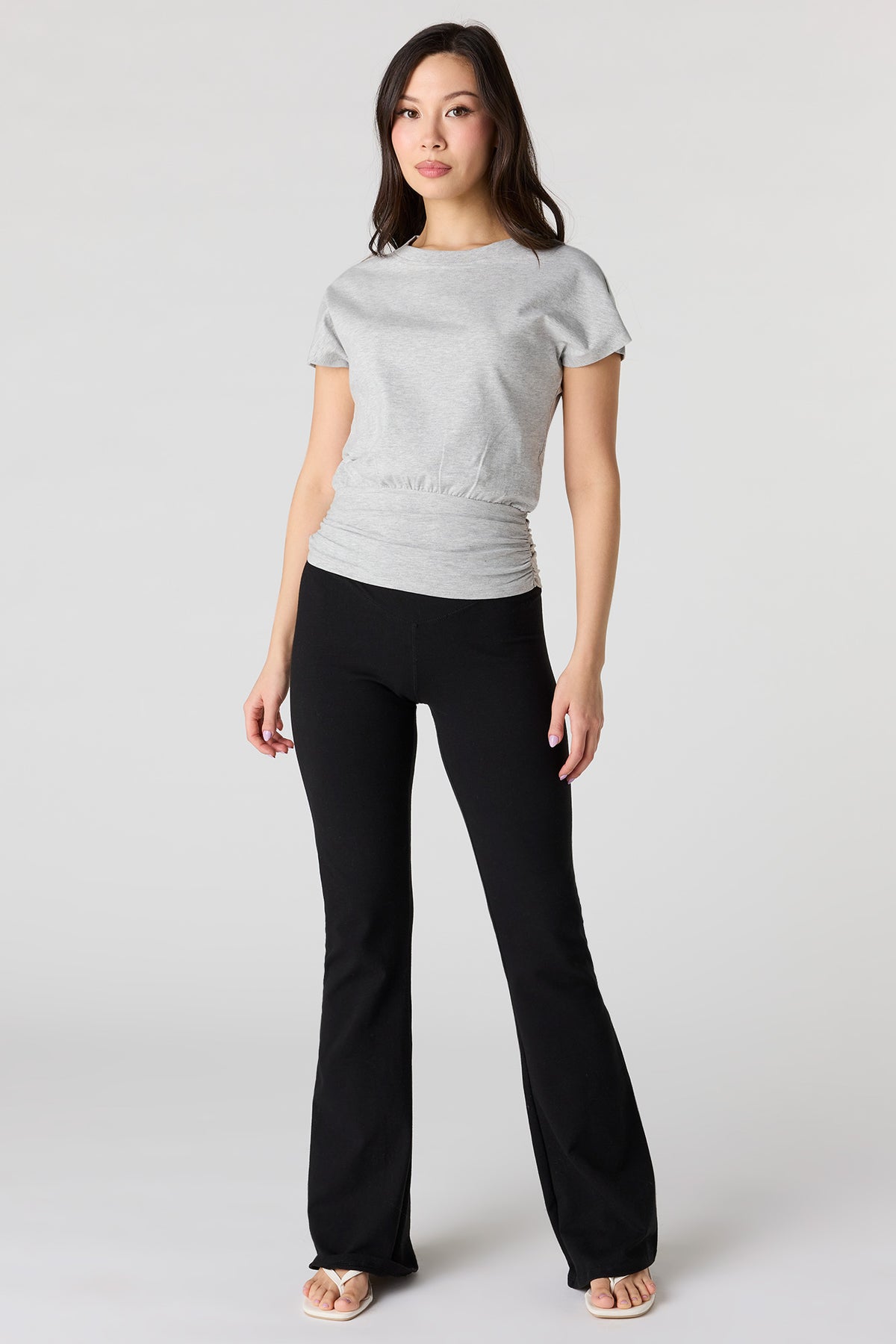Alt View 3. Cinched Waist Short Sleeve Top - Heather Grey