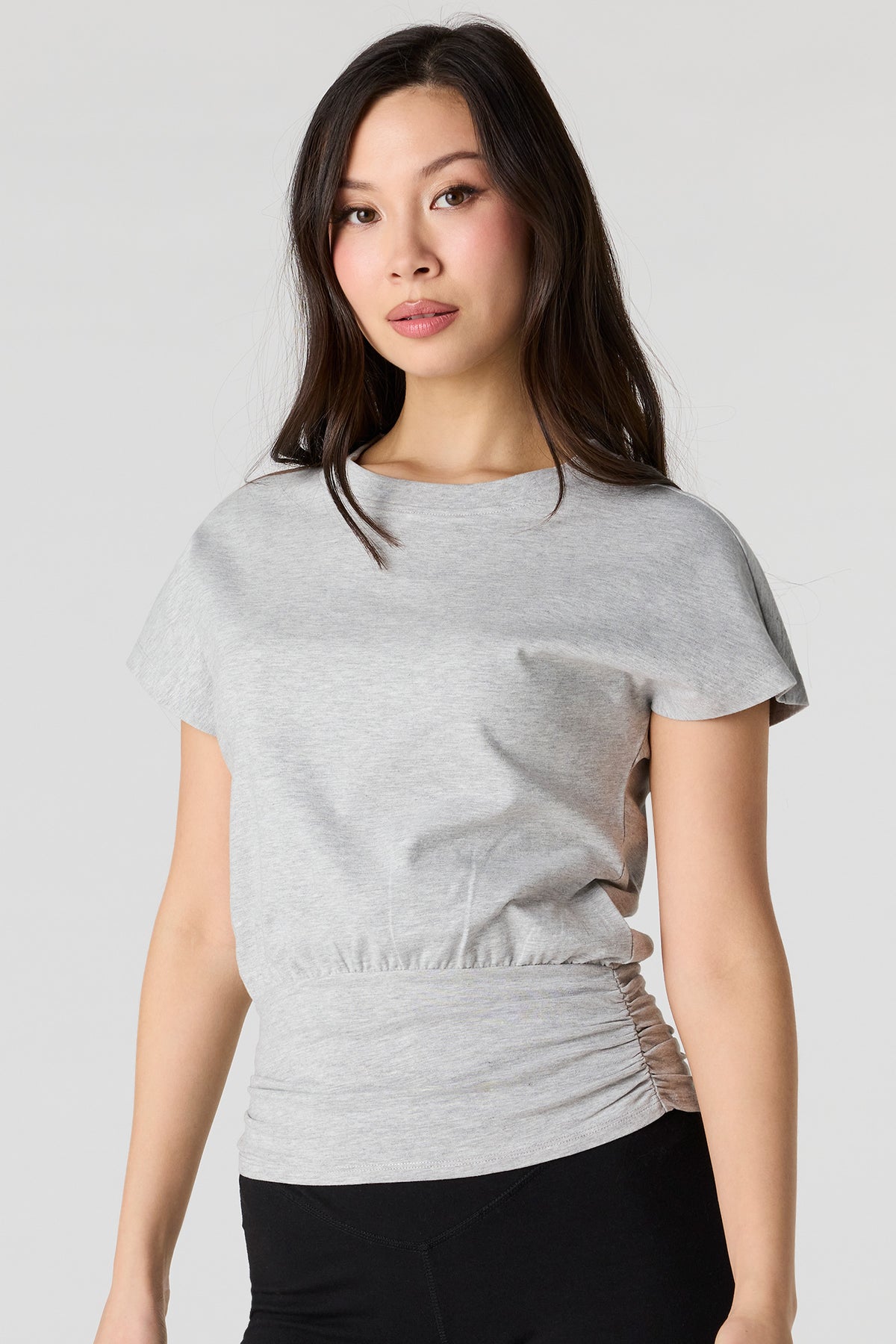 Cinched Waist Short Sleeve Top - Heather Grey