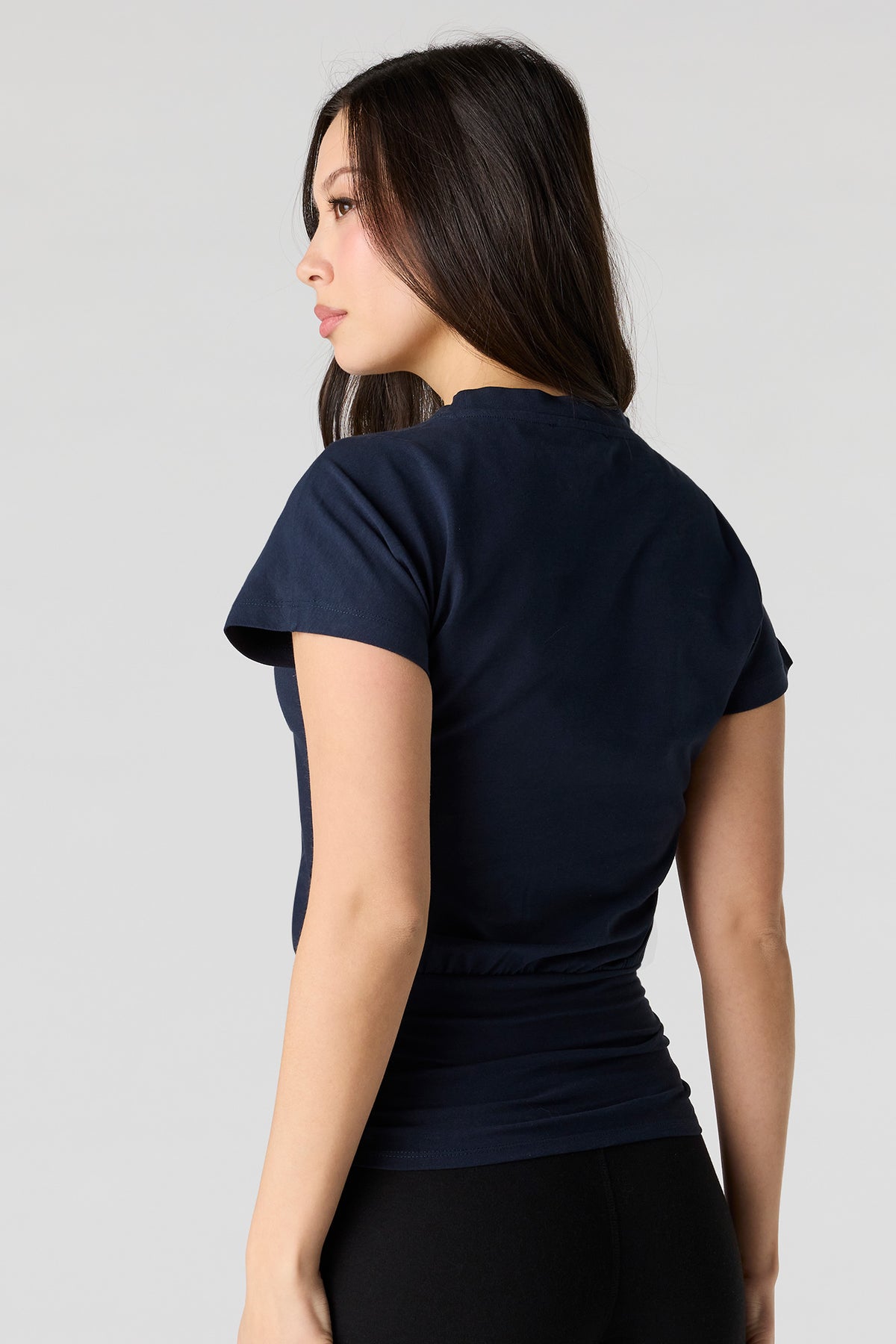 Alt View 2. Cinched Waist Short Sleeve Top - Navy