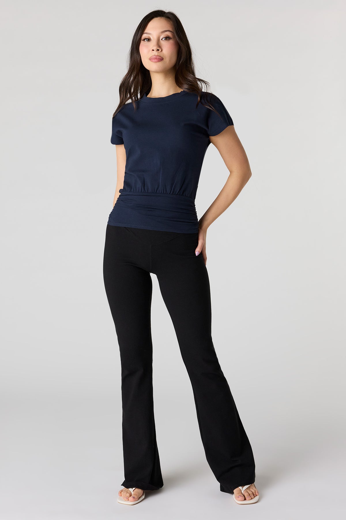 Alt View 3. Cinched Waist Short Sleeve Top - Navy