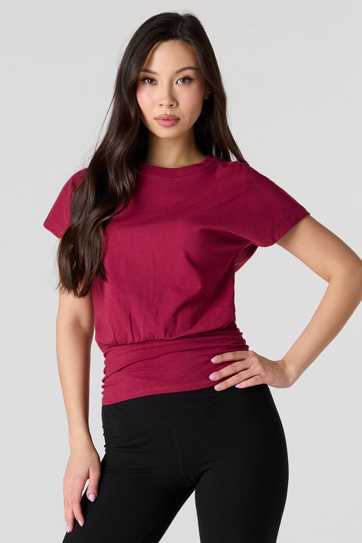 Cinched Waist Short Sleeve Top - Magenta