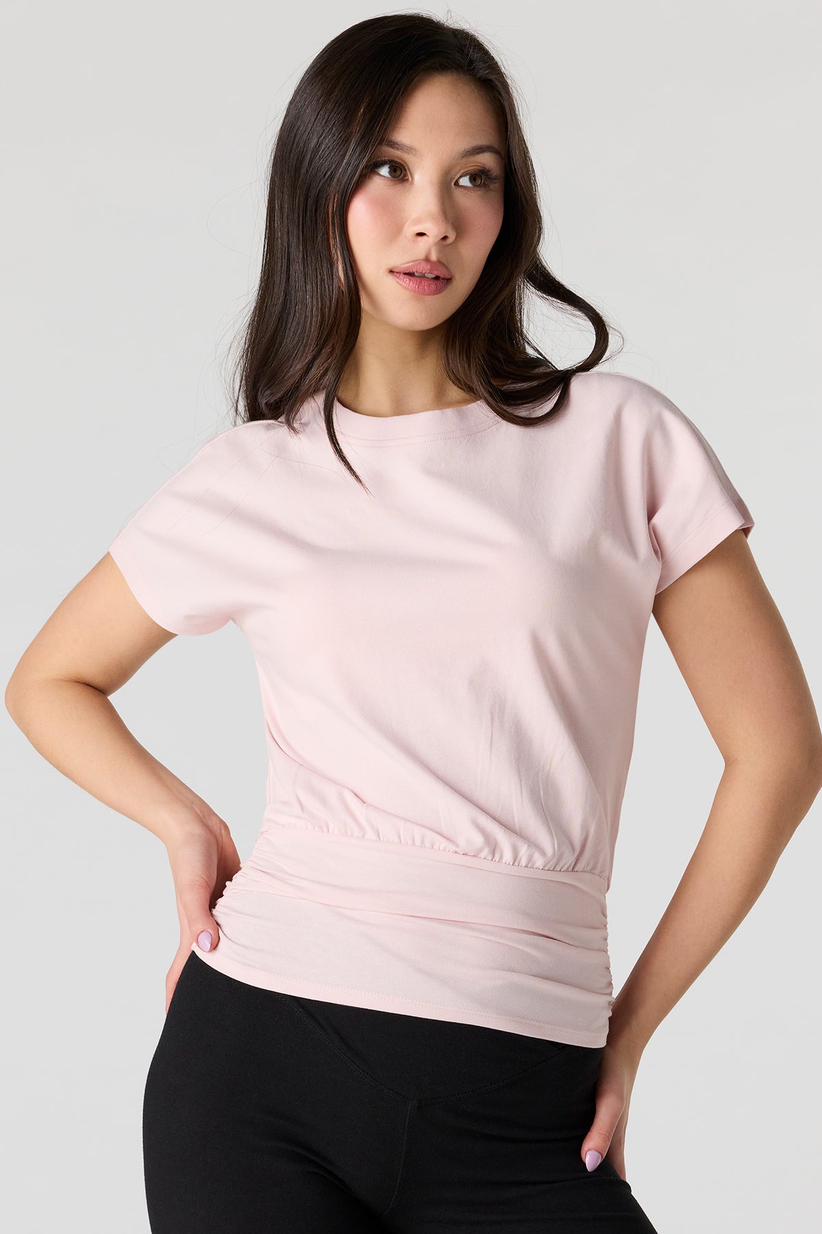 Cinched Waist Short Sleeve Top - Pink