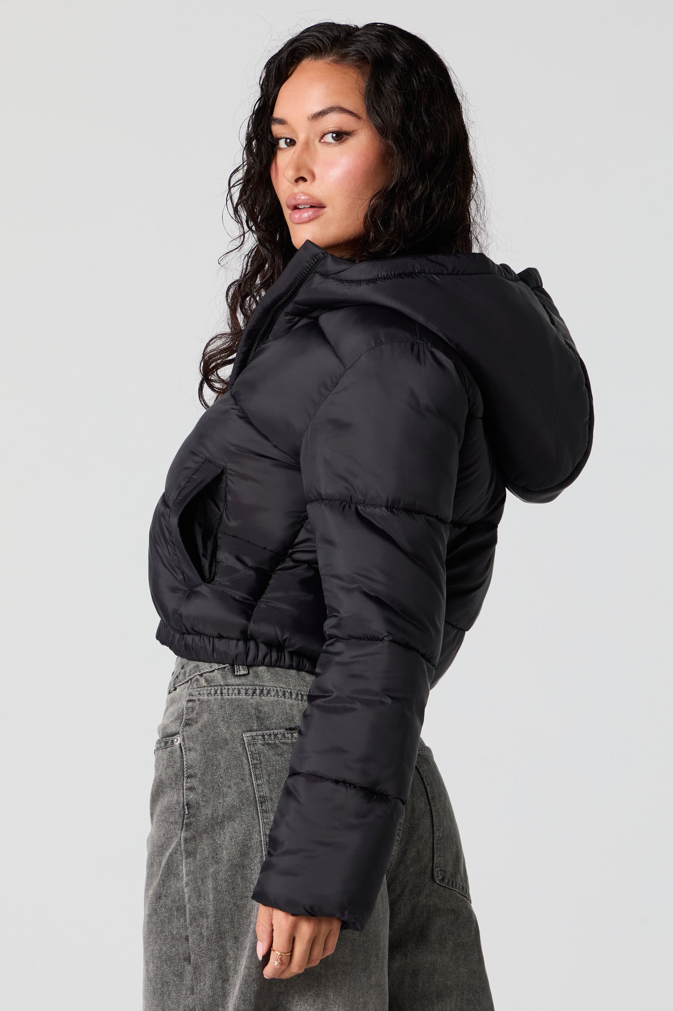 Nylon Hooded Puffer Jacket