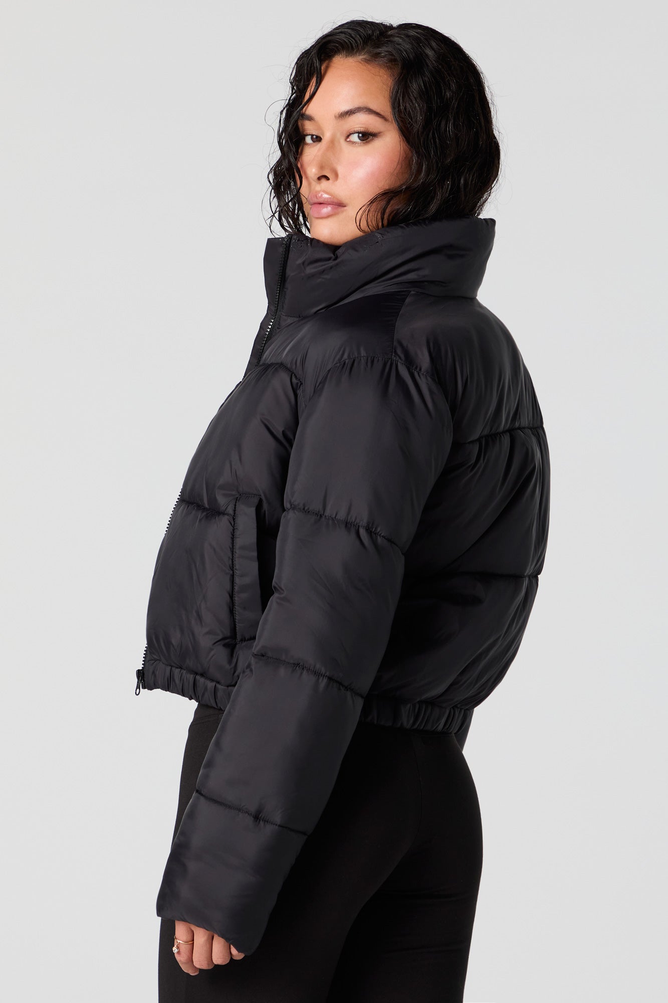 Nylon Cropped Puffer Jacket