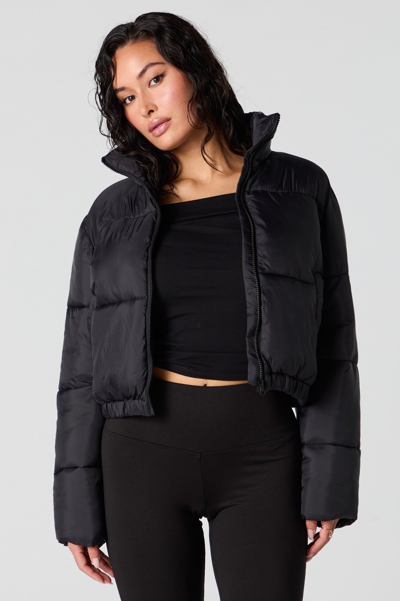 Nylon Cropped Puffer Jacket