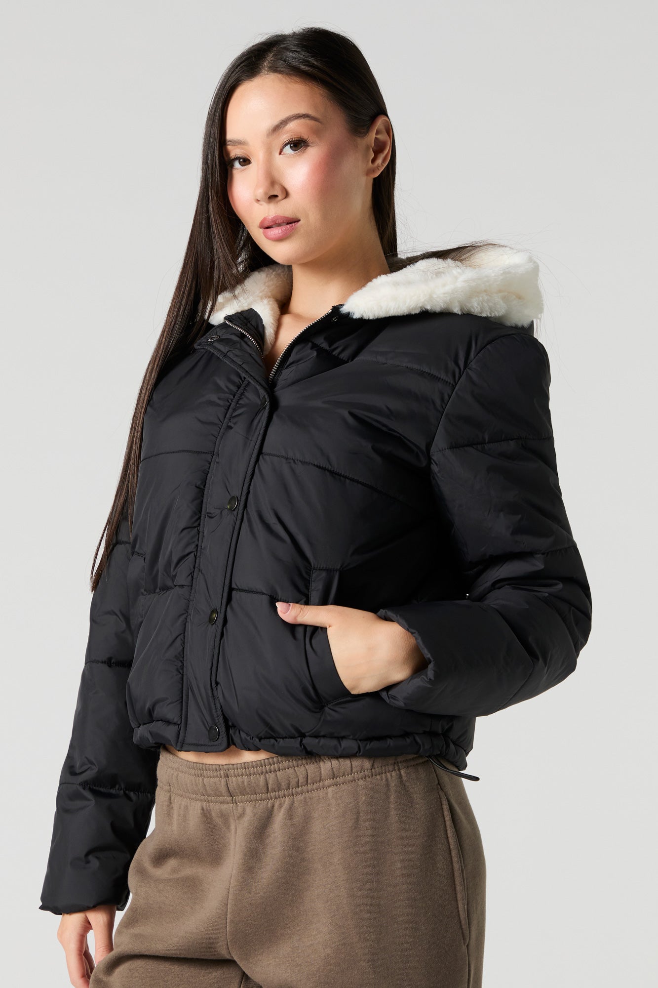 Faux Fur Hood Puffer Jacket