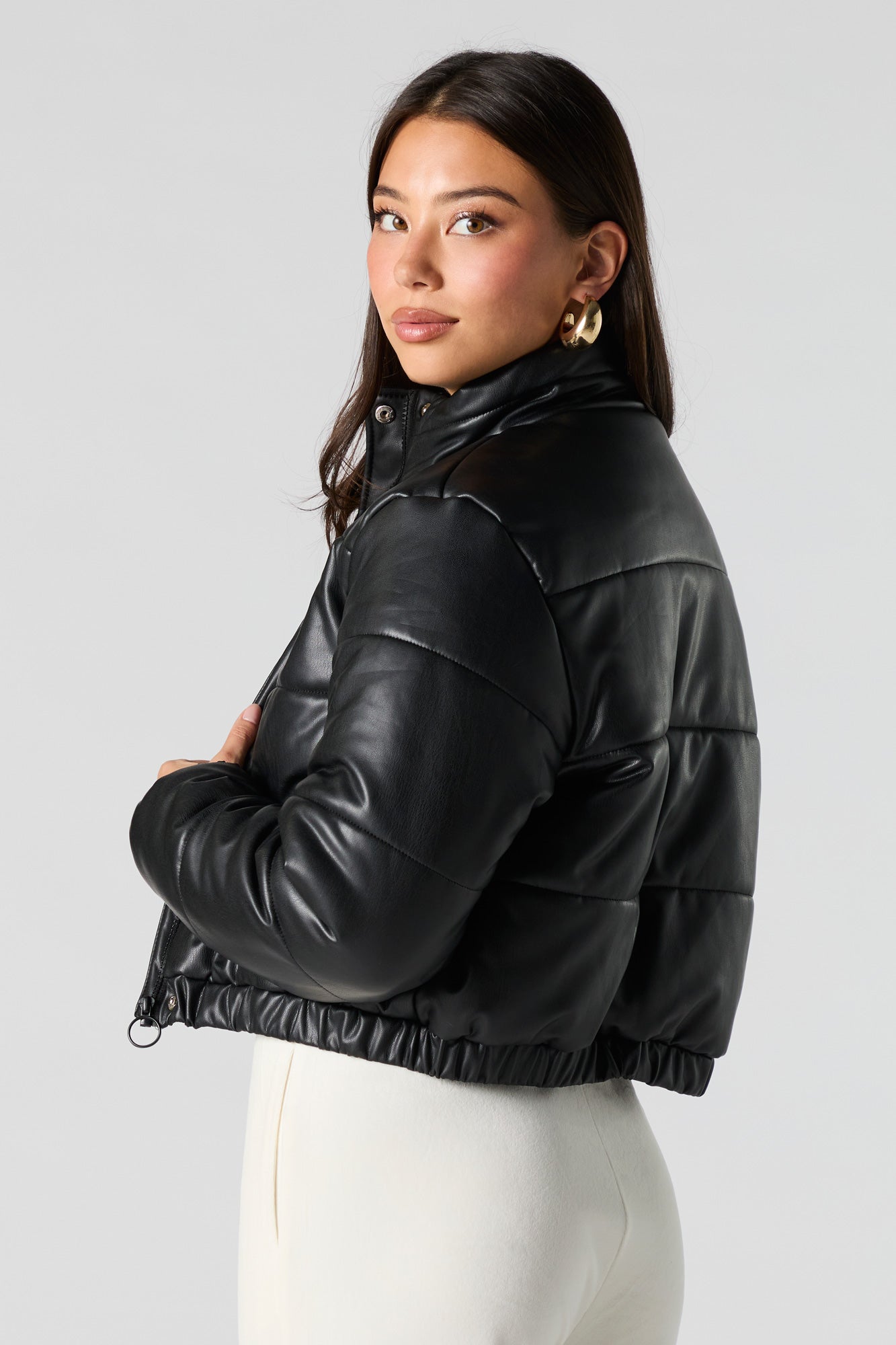 Faux Leather Puffer Jacket