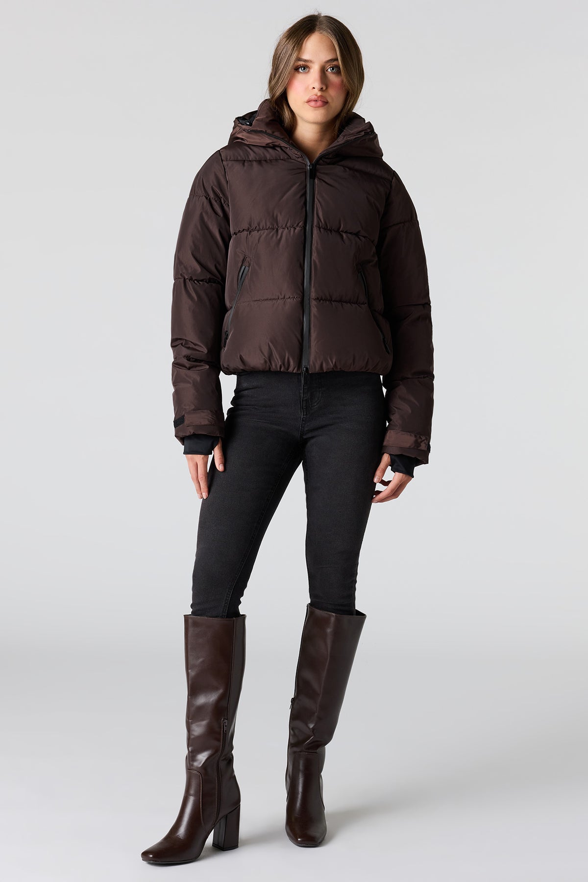 Alt View 3. Hooded Puffer Jacket - Brown