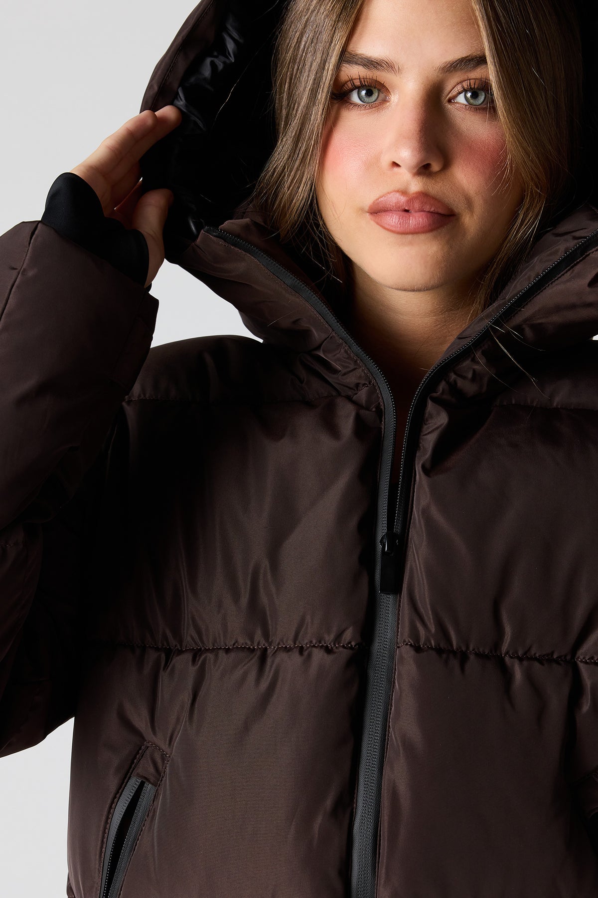 Alt View 4. Hooded Puffer Jacket - Brown