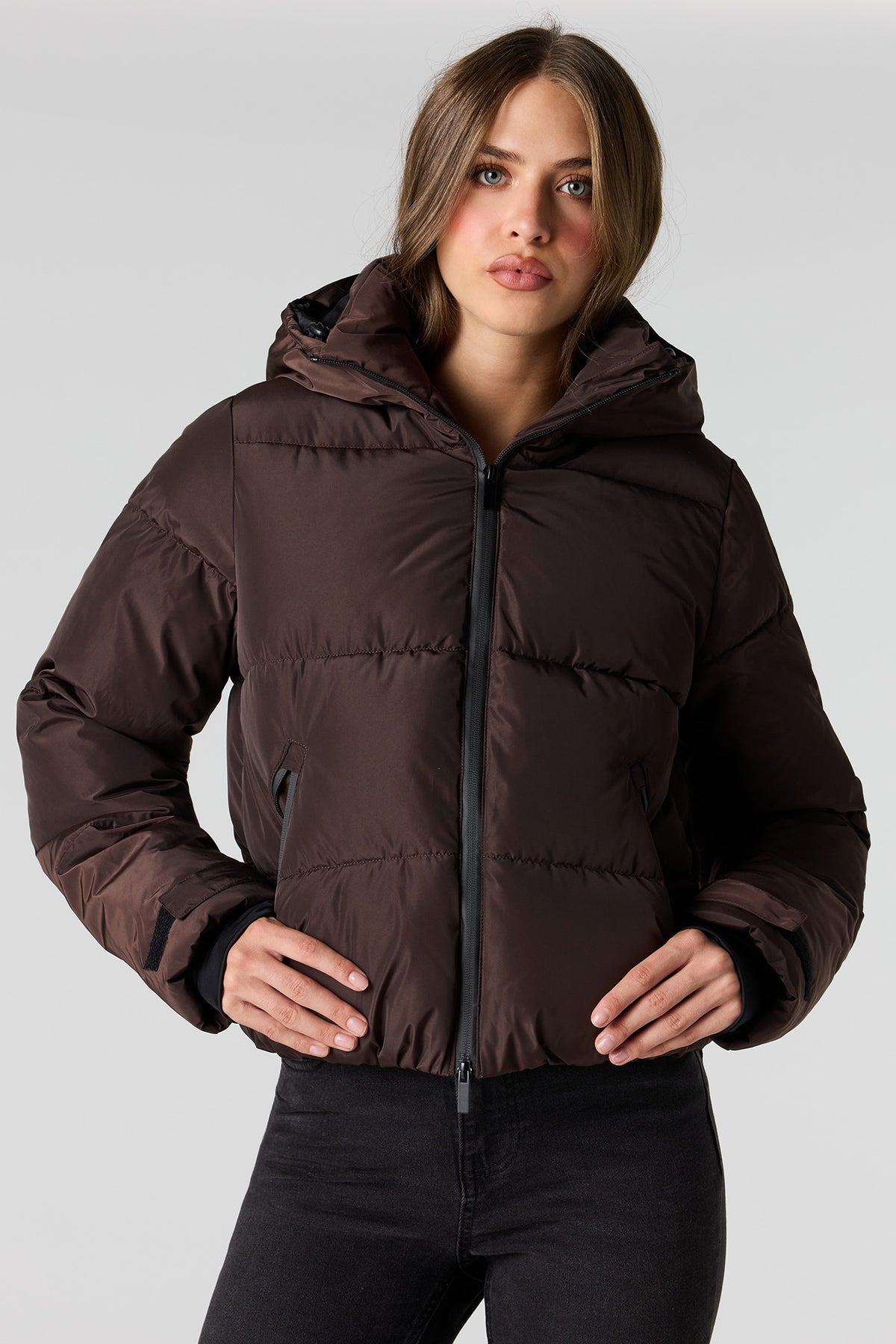 Hooded Puffer Jacket - Brown