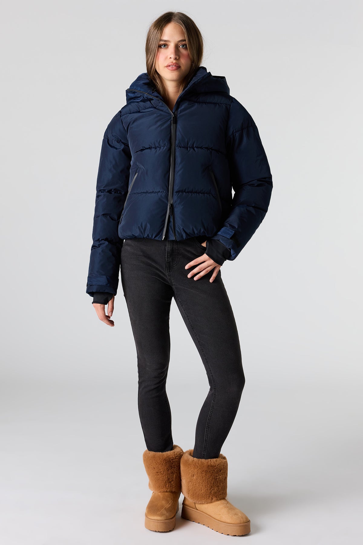 Alt View 3. Hooded Puffer Jacket - Navy