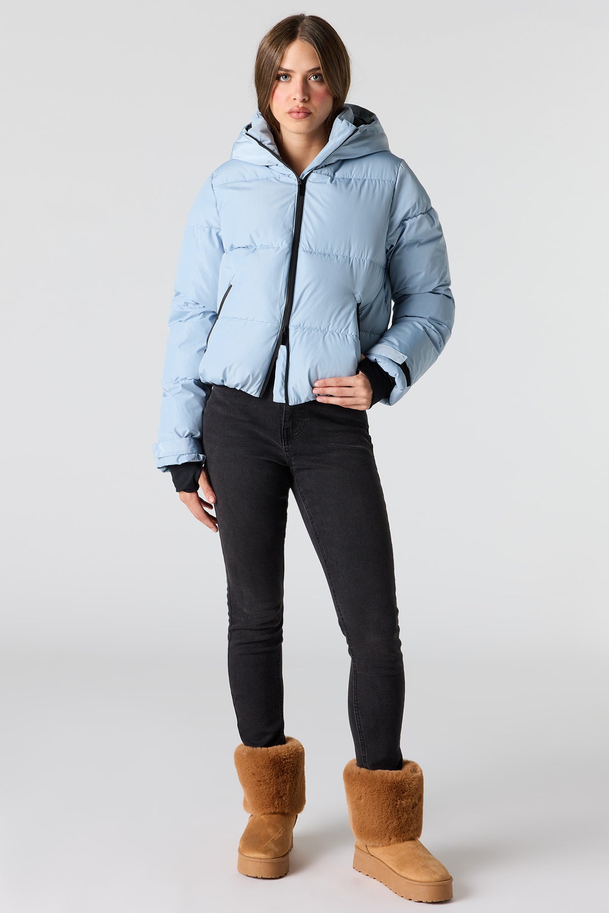 Alt View 3. Hooded Puffer Jacket - Light Blue