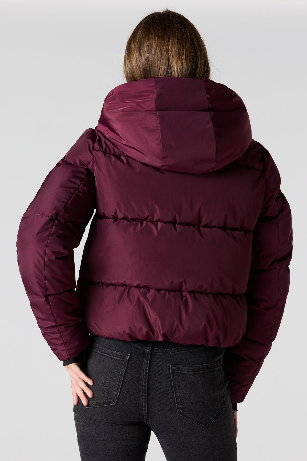 Alt View 2. Hooded Puffer Jacket - Plum