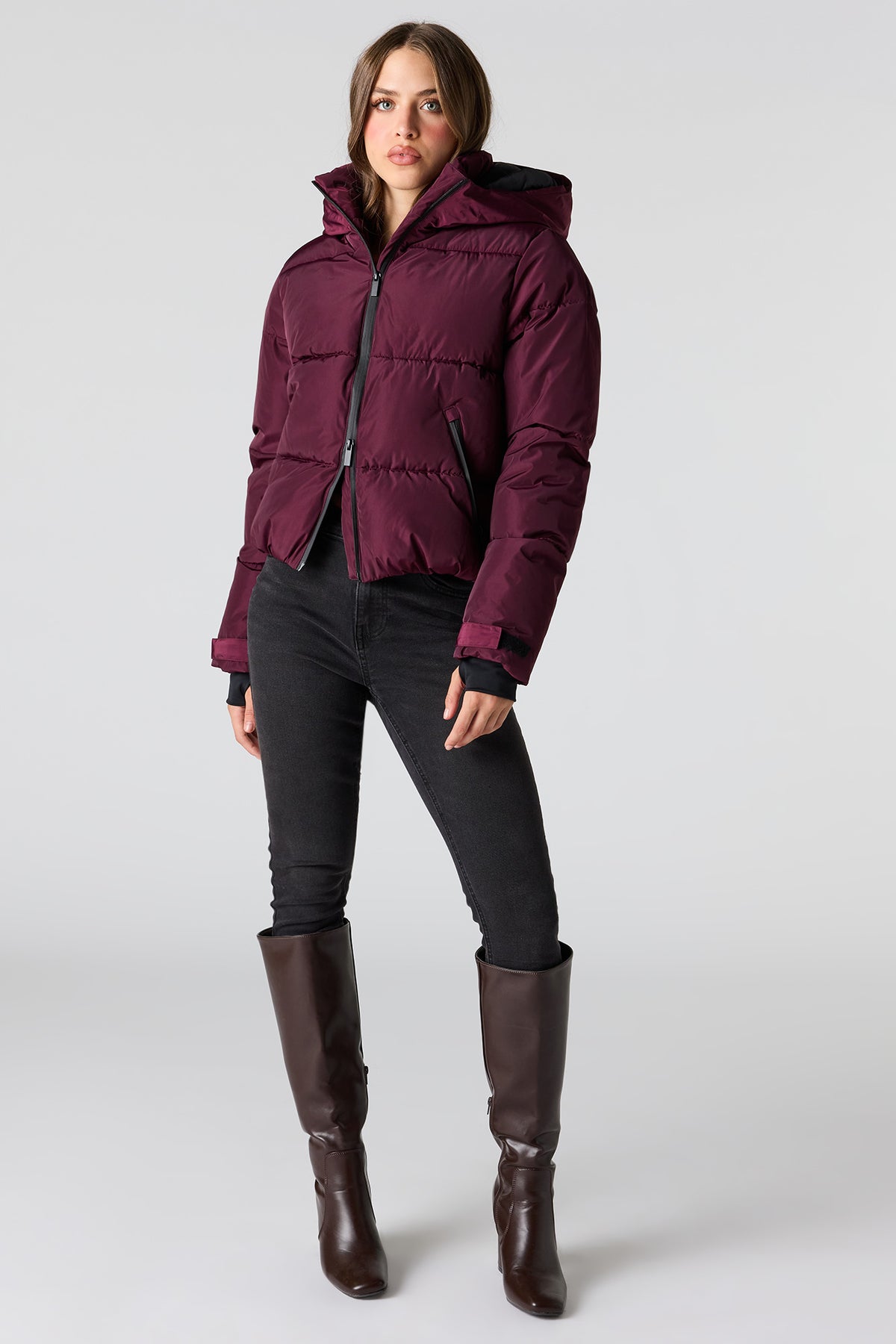 Alt View 3. Hooded Puffer Jacket - Plum