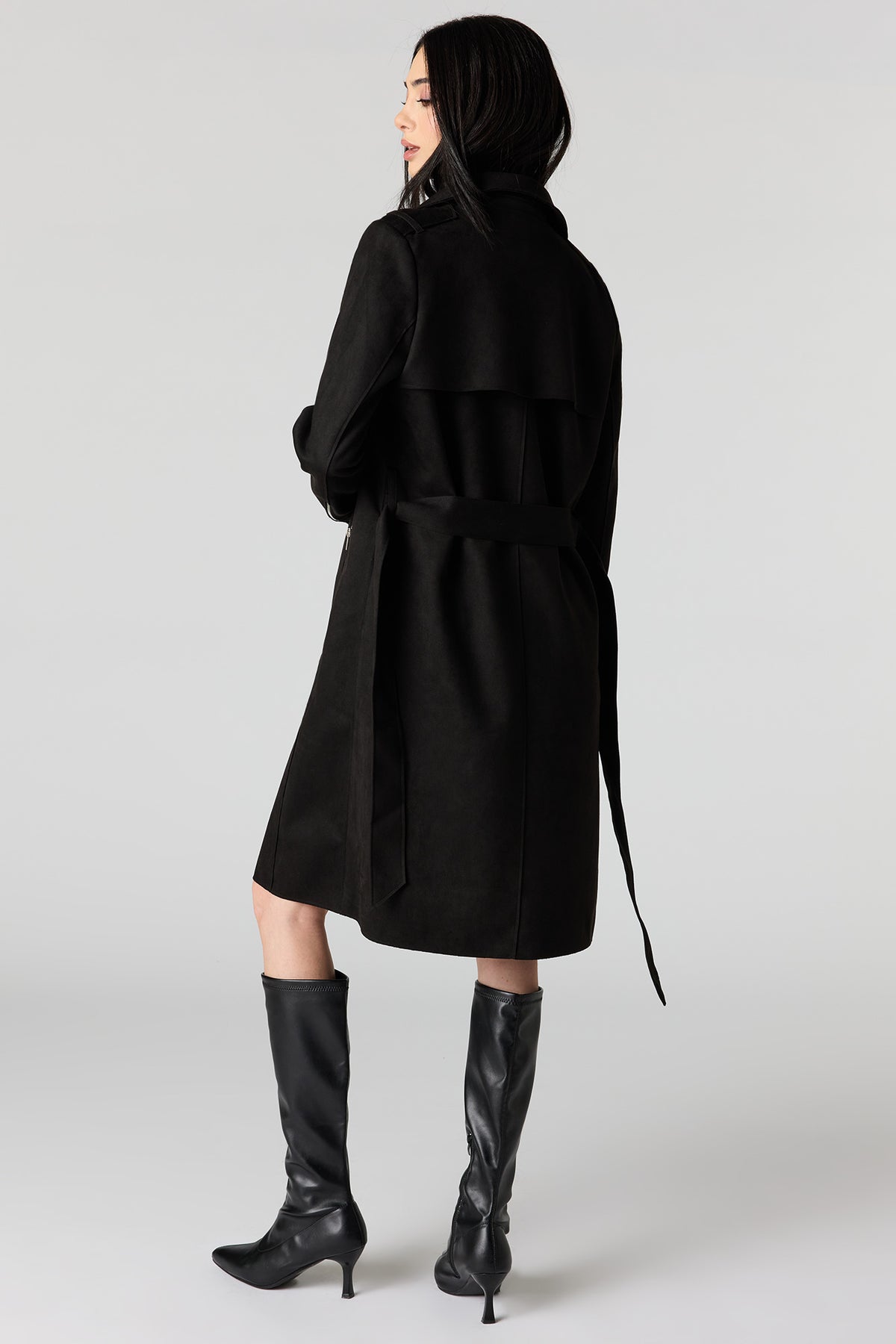 Alt View 3. Faux Suede Trench Coat - Black