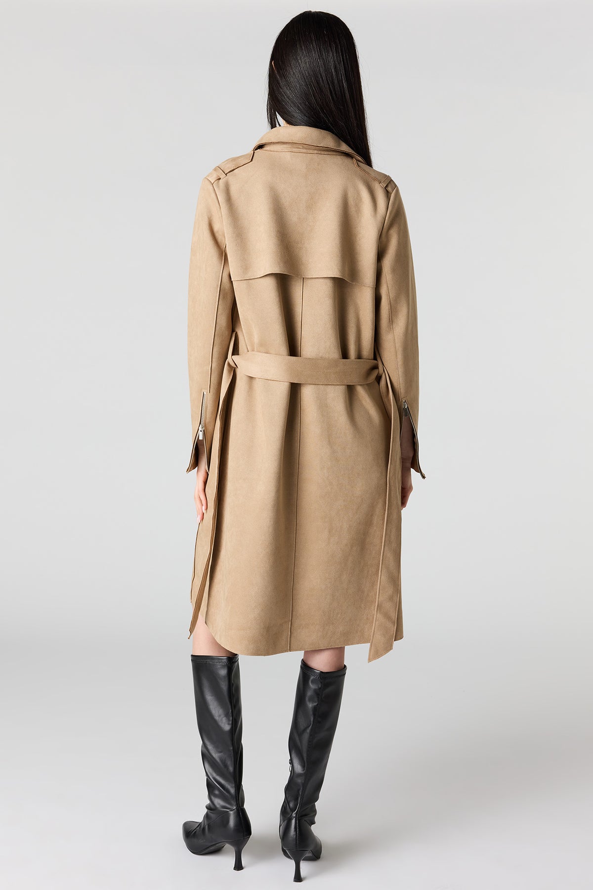 Alt View 3. Faux Suede Trench Coat - Taupe