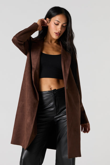 Faux Suede Collared Coat