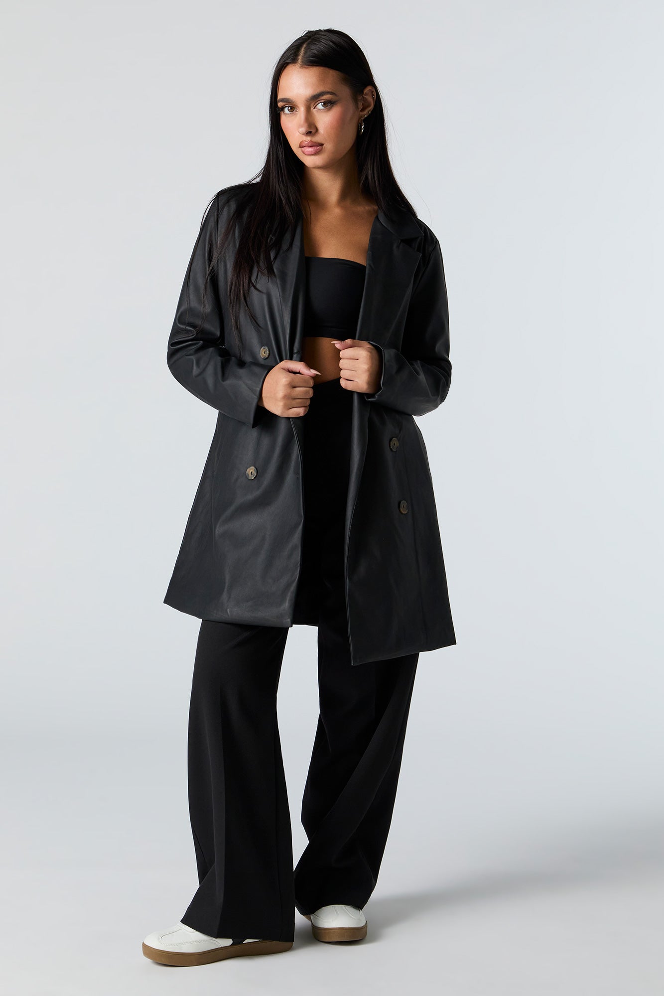 Faux Leather Trench Coat