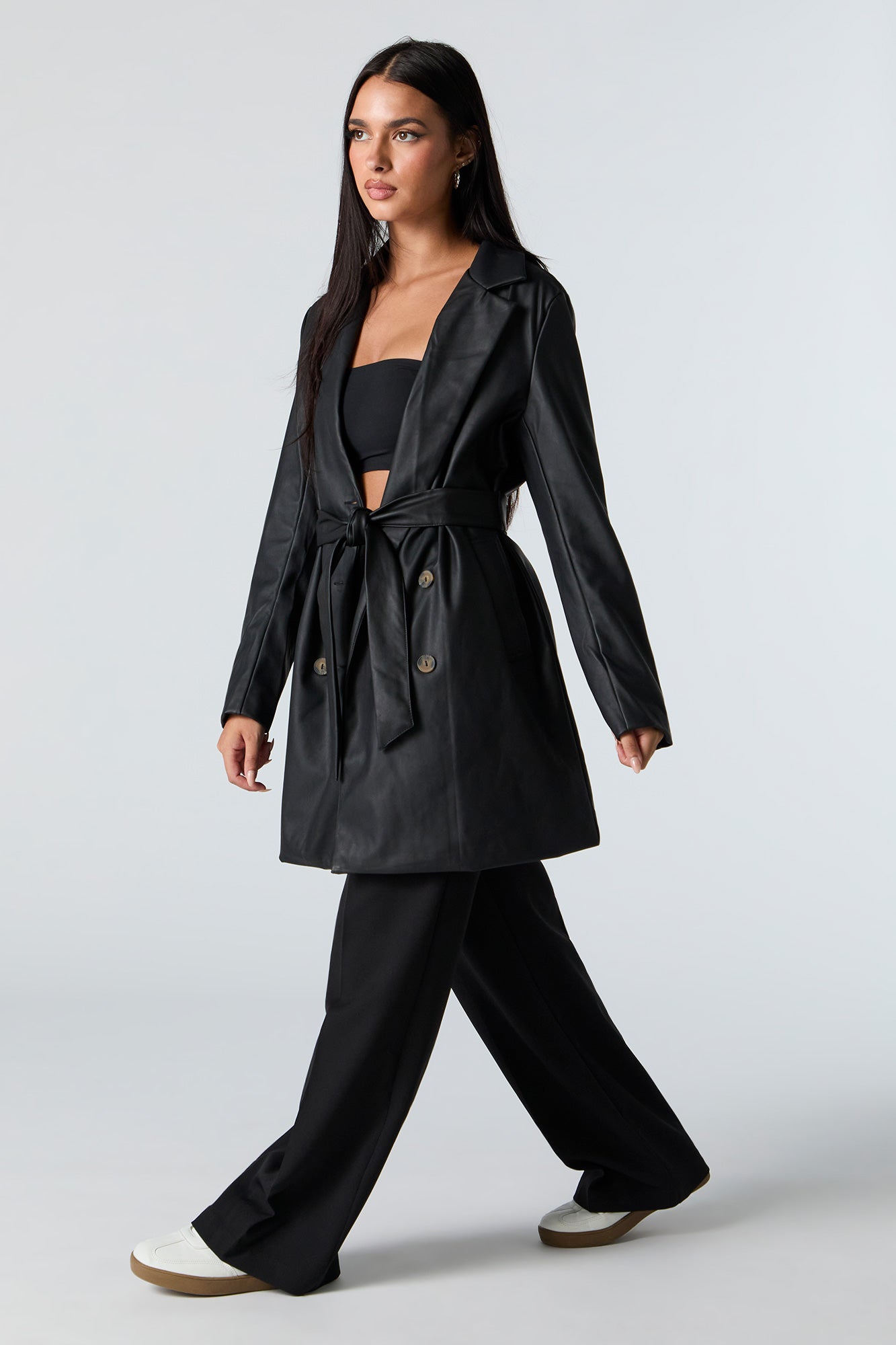 Faux Leather Trench Coat