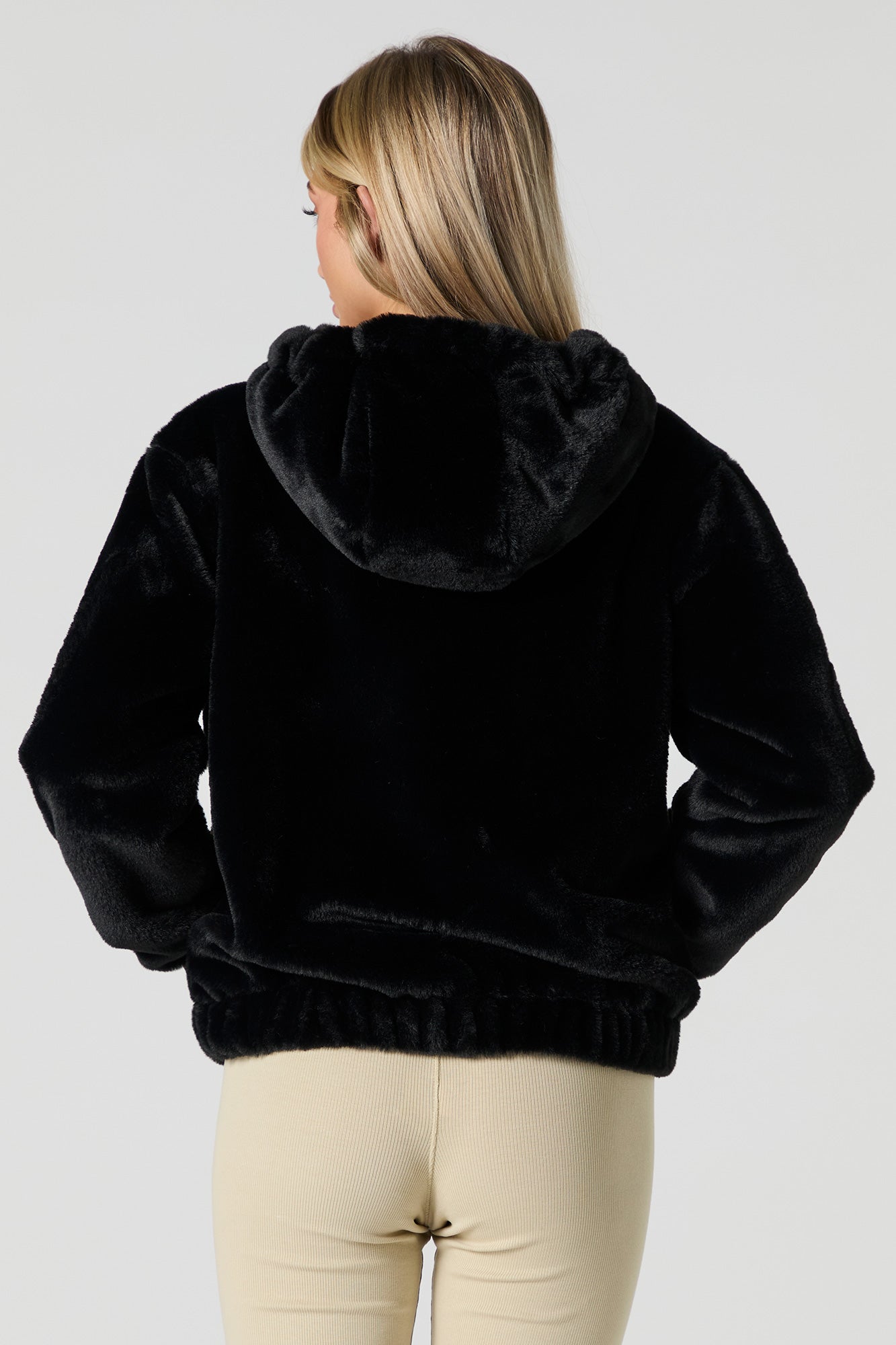 Faux Fur Zip-Up Hooded Jacket