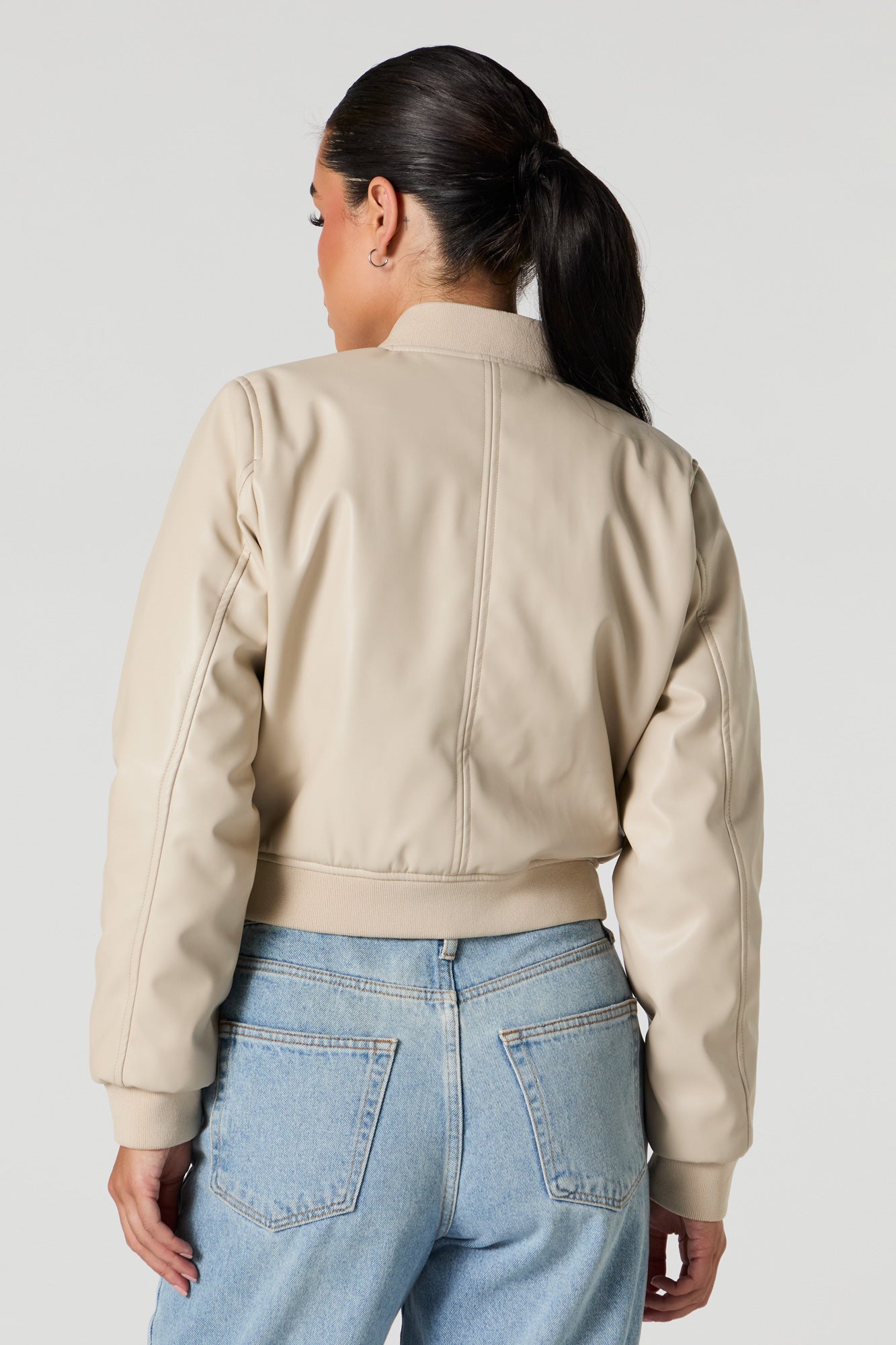 Faux Leather Cropped Bomber Jacket