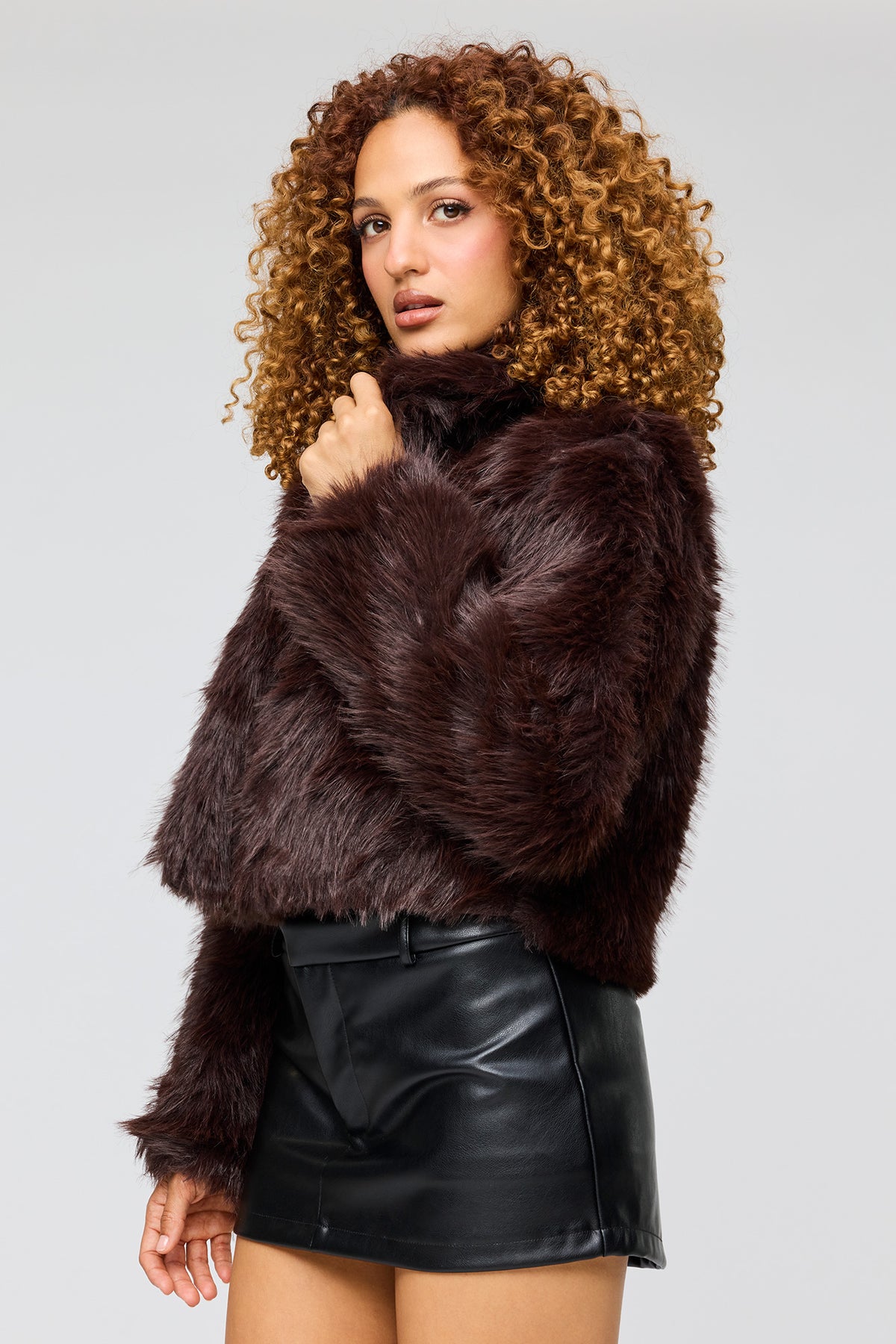 Faux Fur Jacket - Brown