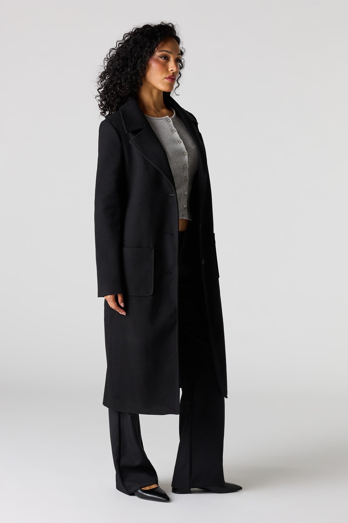 Alt View 2. Longline Peacoat - Black