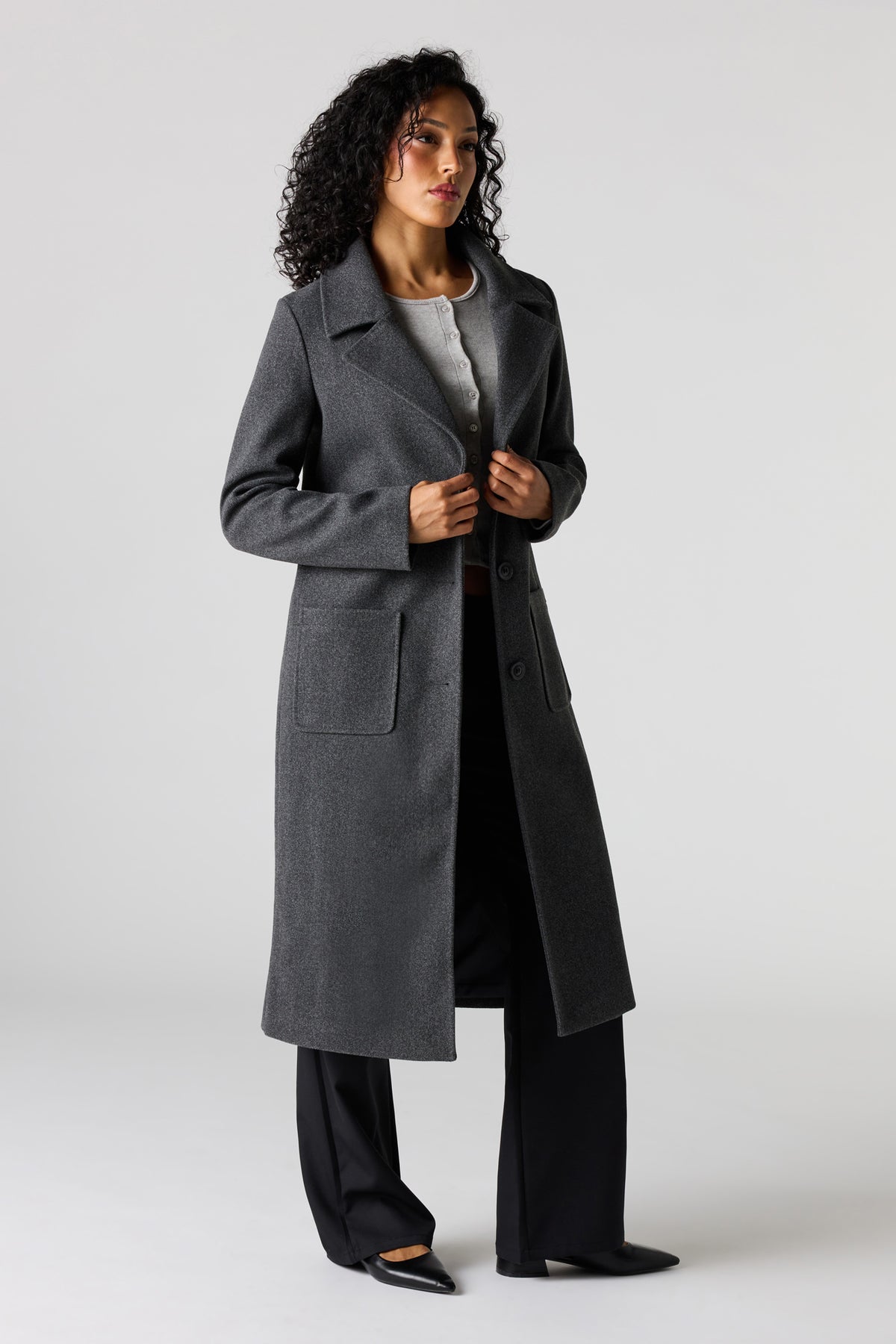 Alt View 2. Longline Peacoat - Charcoal