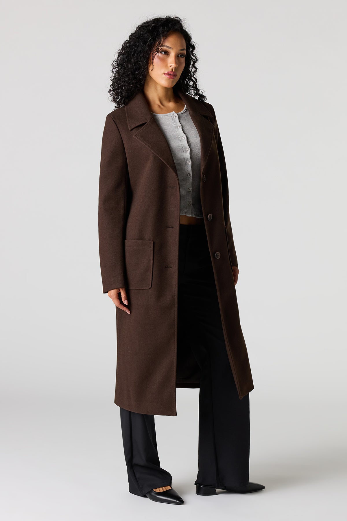 Alt View 2. Longline Peacoat - Brown