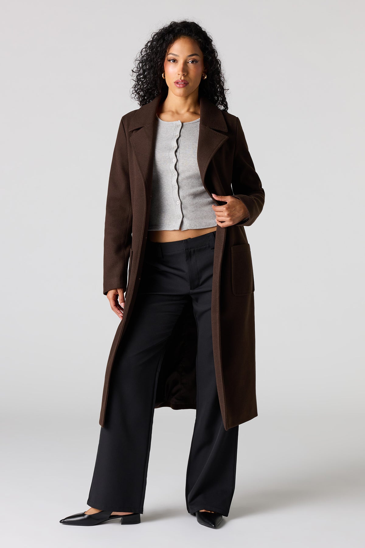 Longline Peacoat - Brown