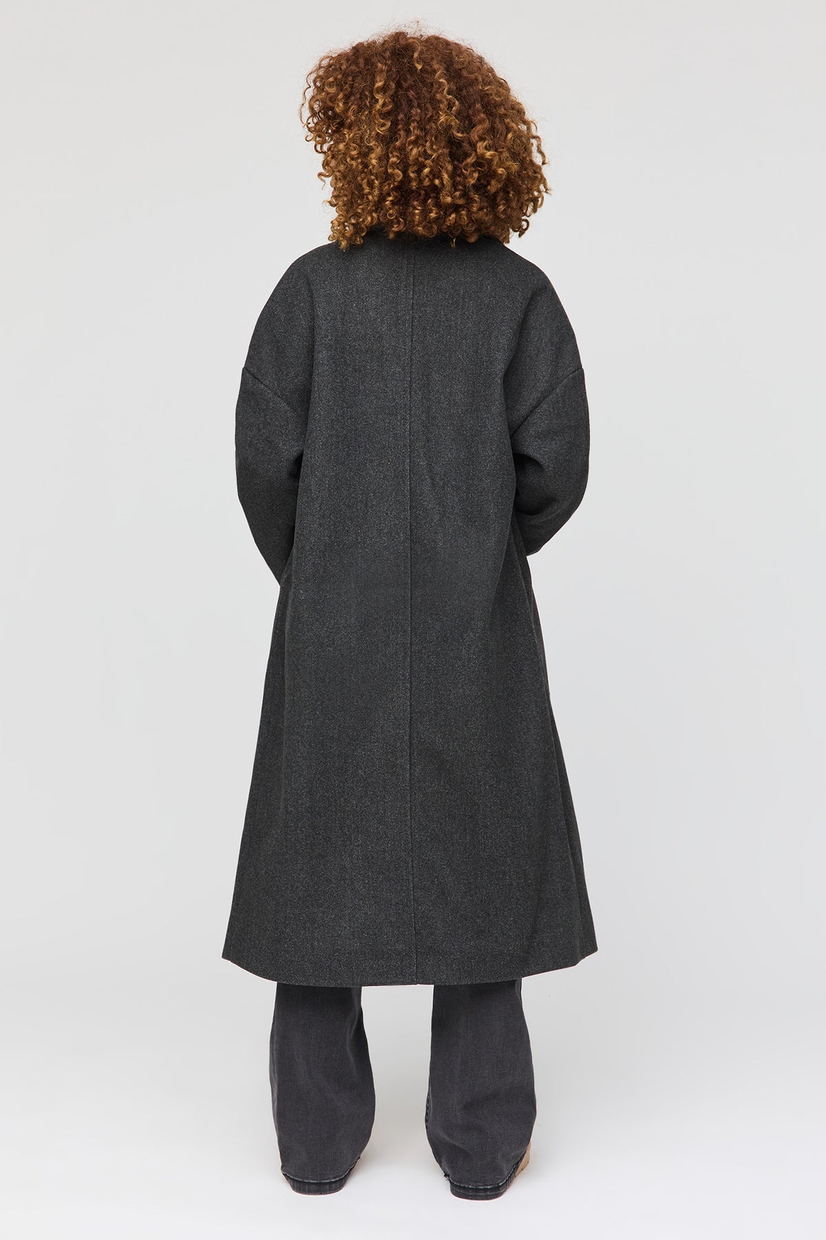 Alt View 3. Faux Wool Double Breasted Coat - Charcoal