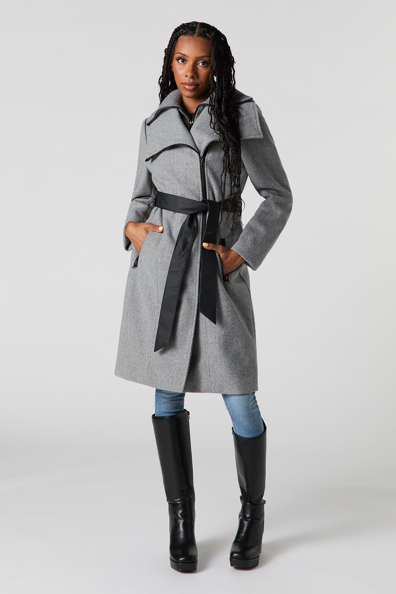 Blouson avec col double et ceinture