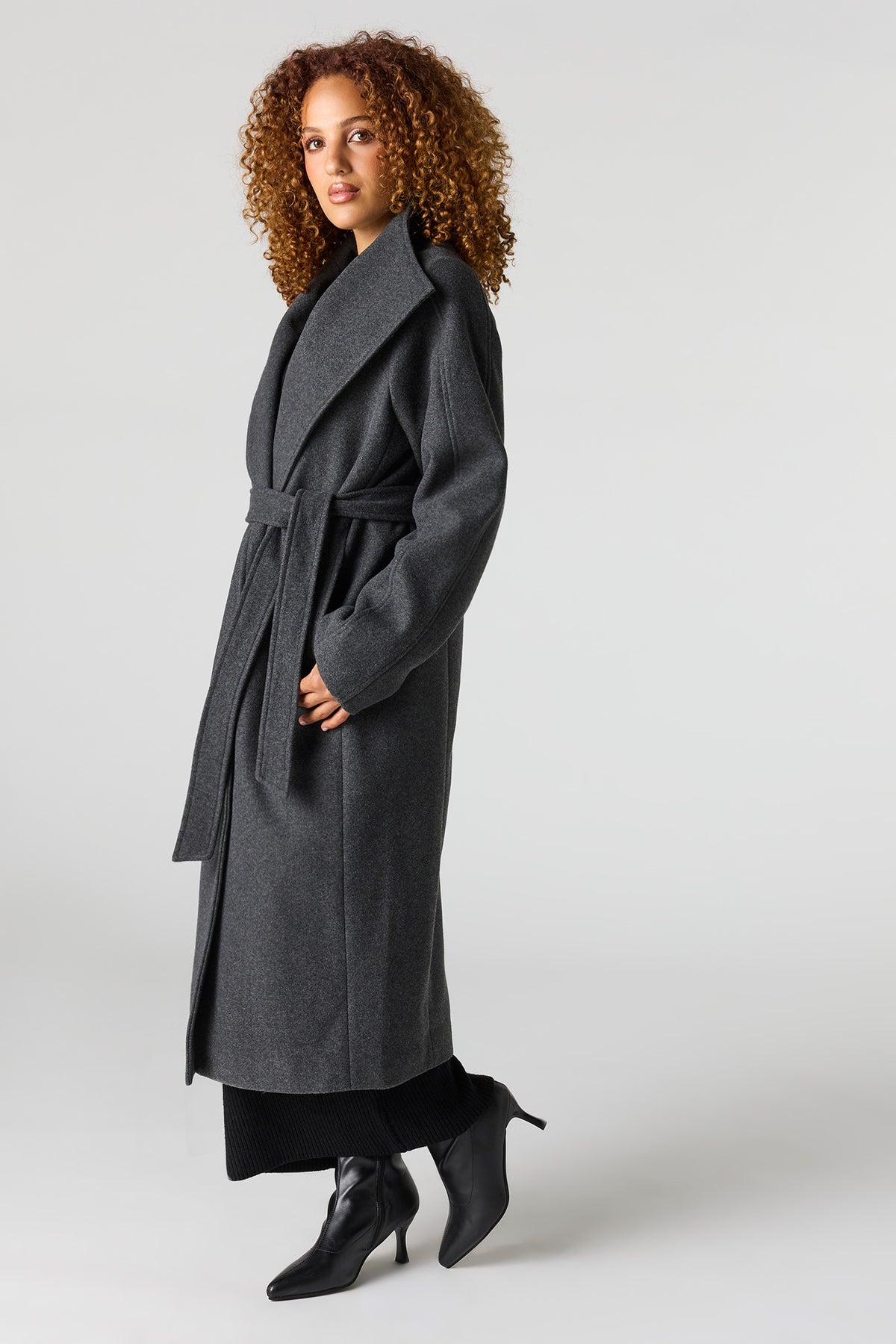 Alt View 2. Belted Coat - Charcoal