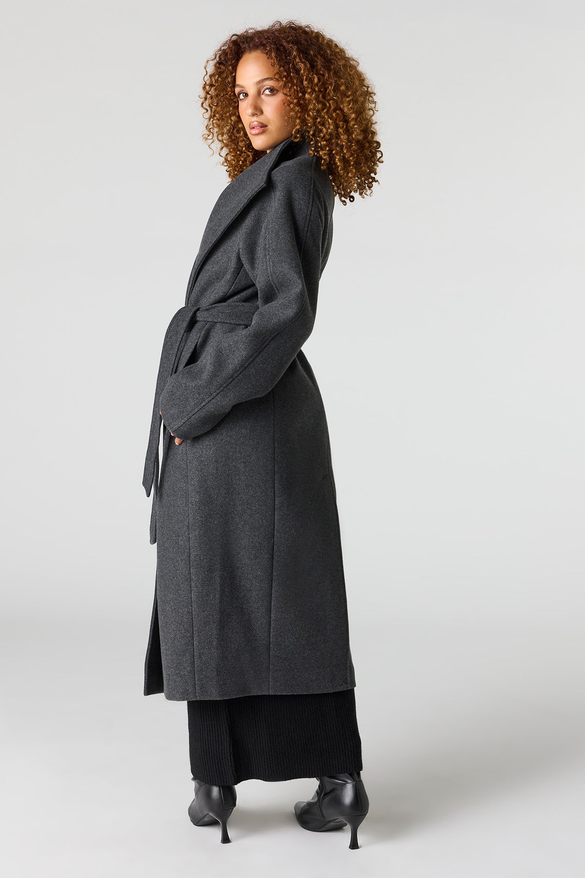 Alt View 3. Belted Coat - Charcoal