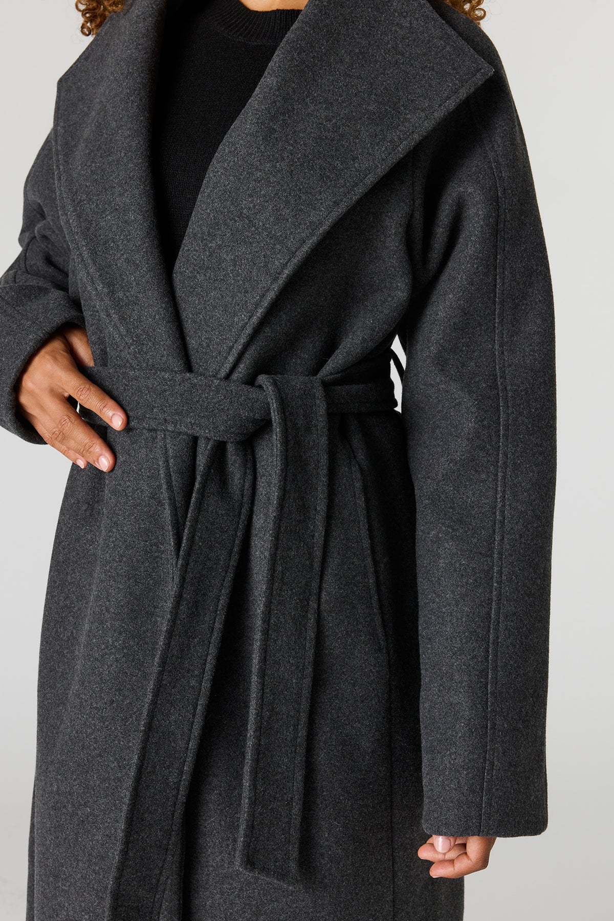 Alt View 4. Belted Coat - Charcoal