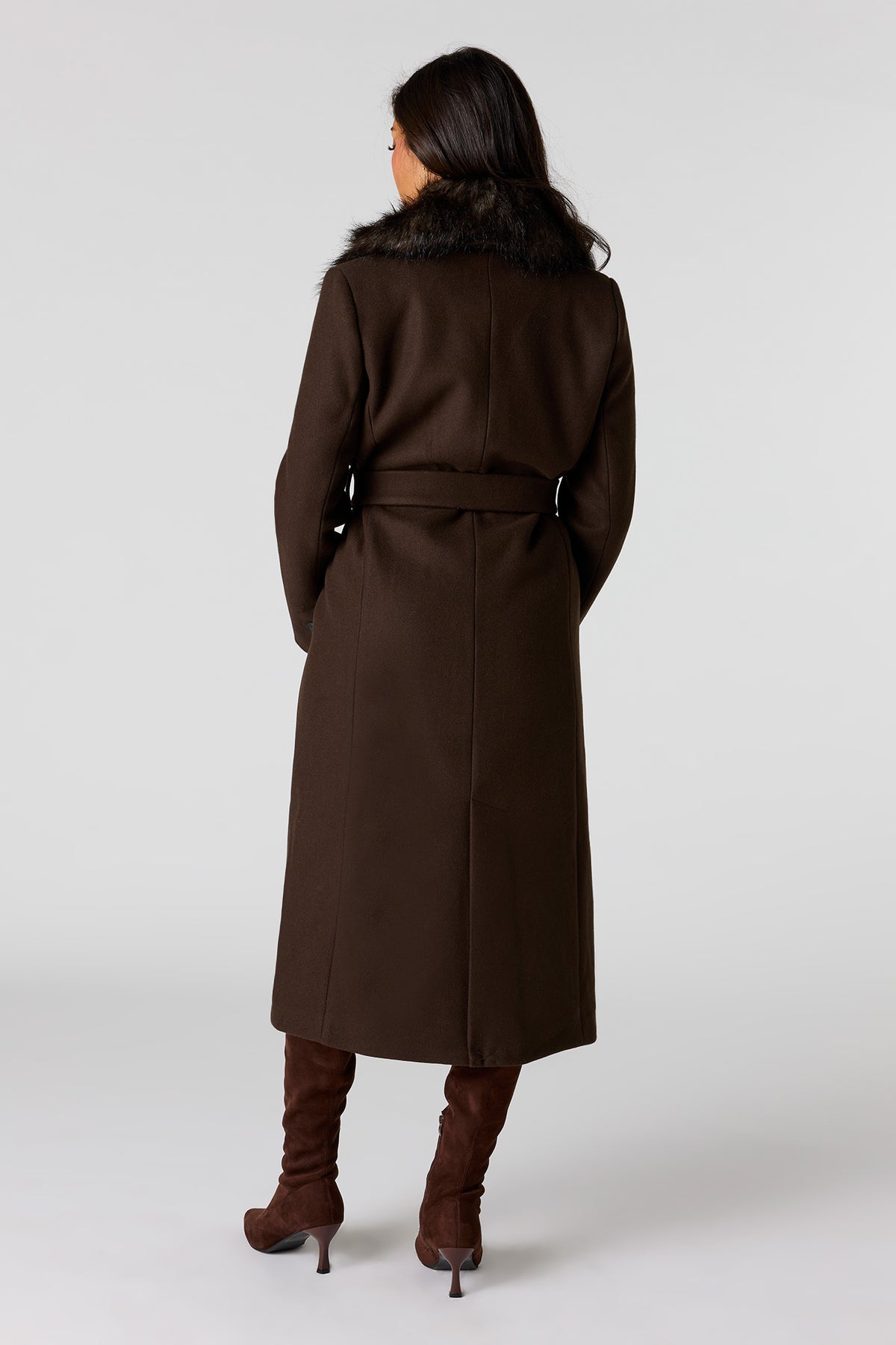 Alt View 3. Faux-Fur Collared Coat - Brown