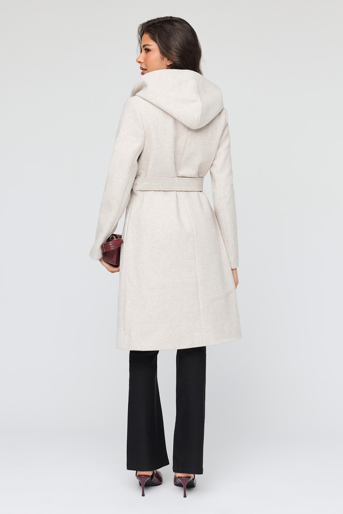 Alt View 3. Faux Wool Belted Coat With Hood - Off White
