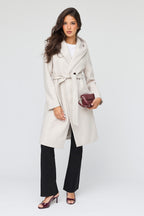 Faux Wool Belted Coat With Hood
