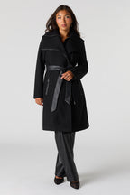 Manteau à double boutonnage avec fermeture à glissière et ceinture