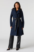 Double Collared Belted Zip-Up Coat