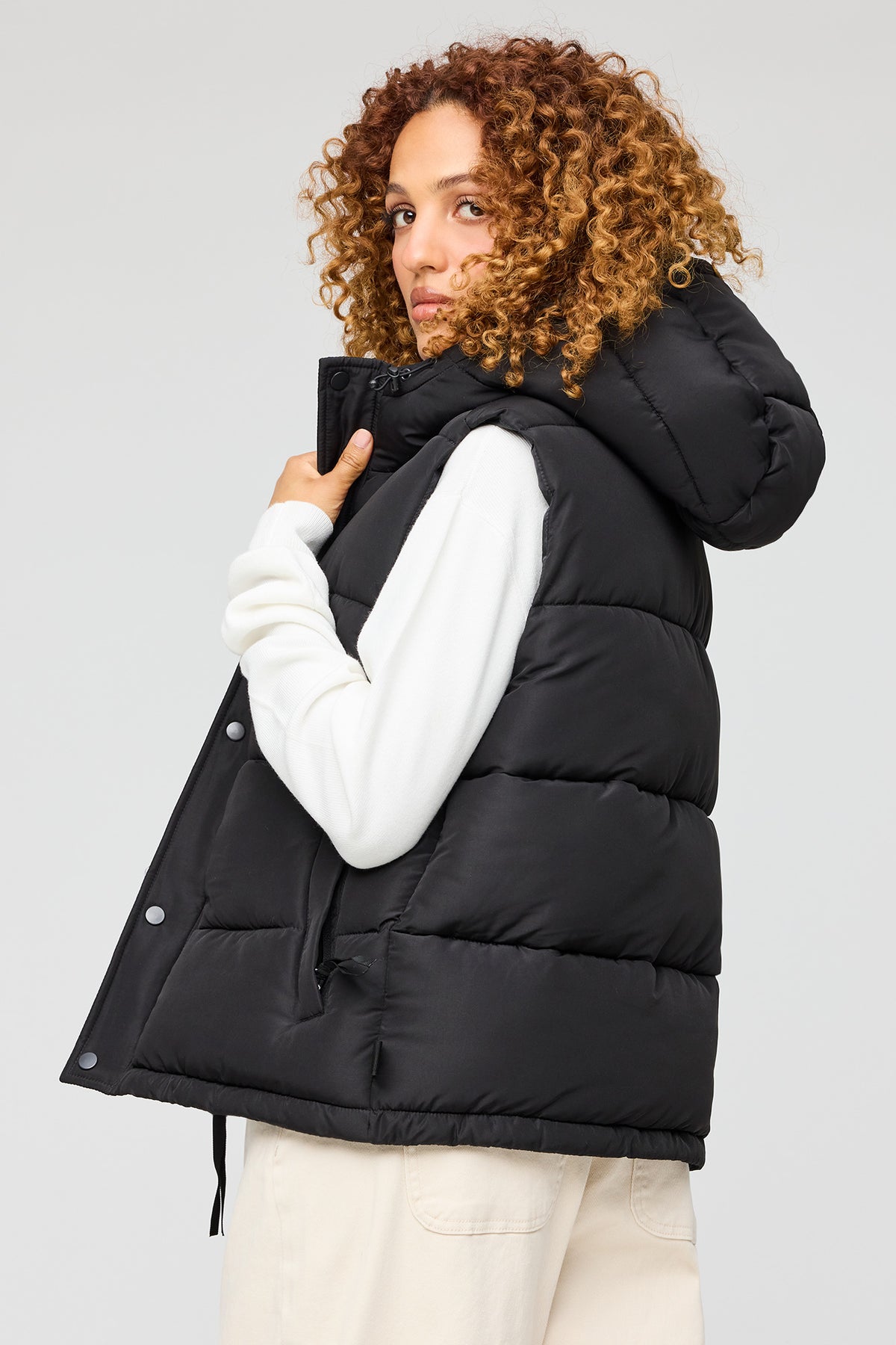 Alt View 2. Hooded Puffer Vest - Black