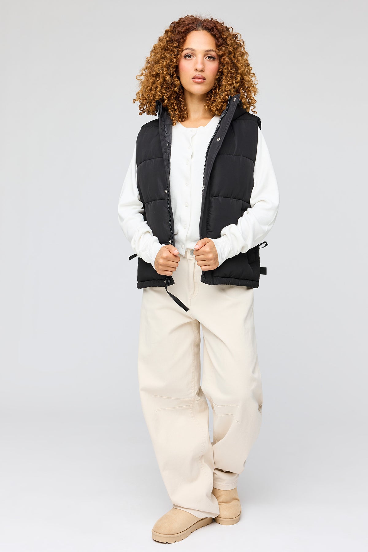 Alt View 3. Hooded Puffer Vest - Black