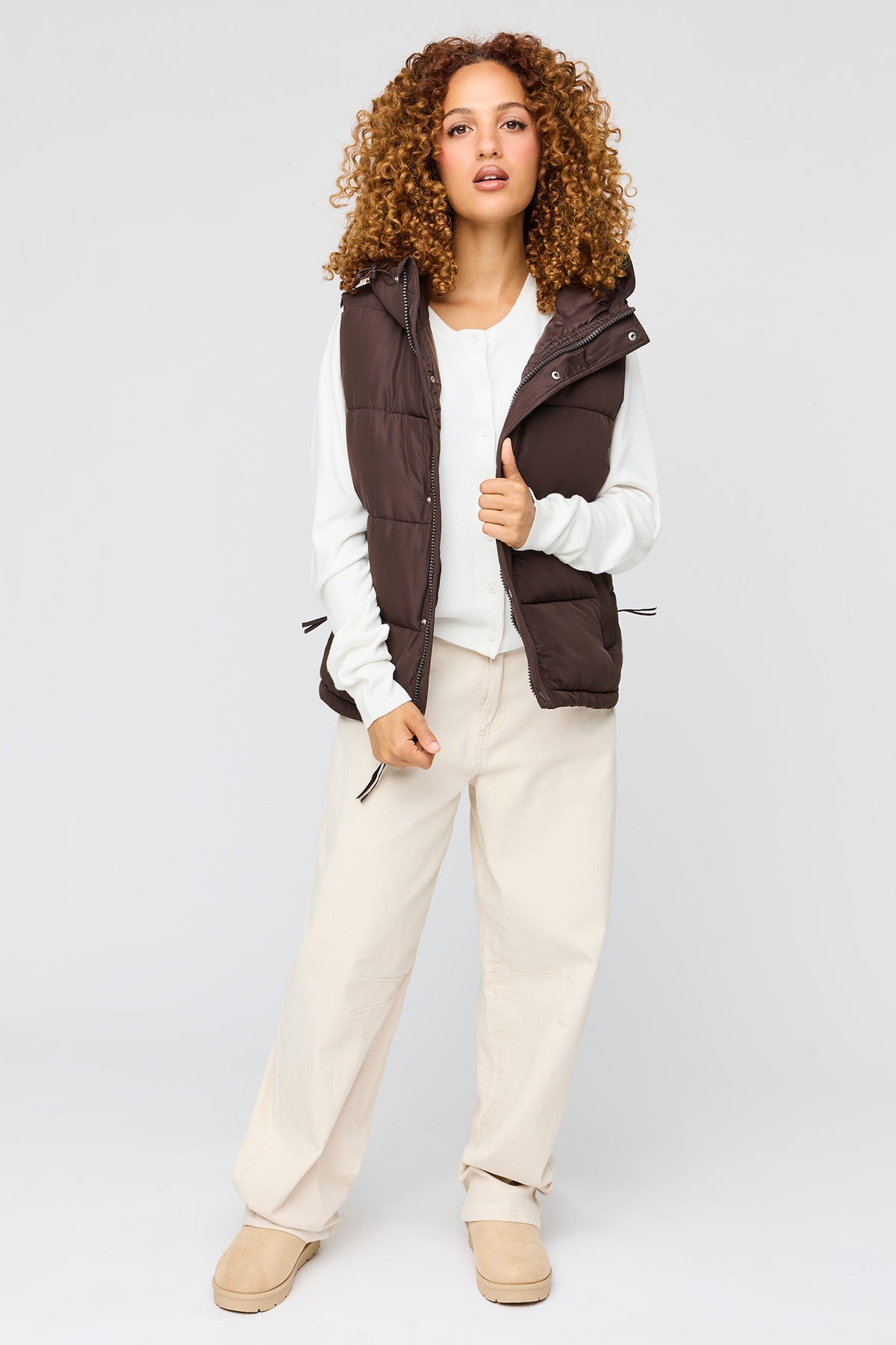 Alt View 3. Hooded Puffer Vest - Brown
