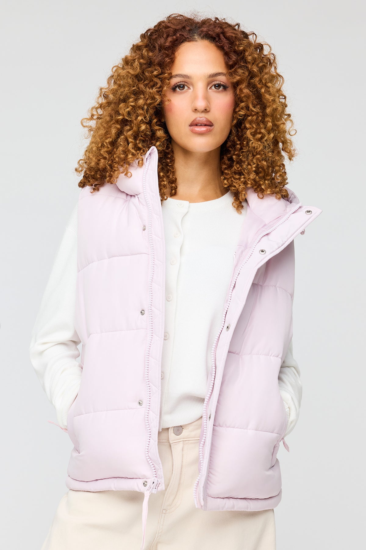 Hooded Puffer Vest - Light Pink