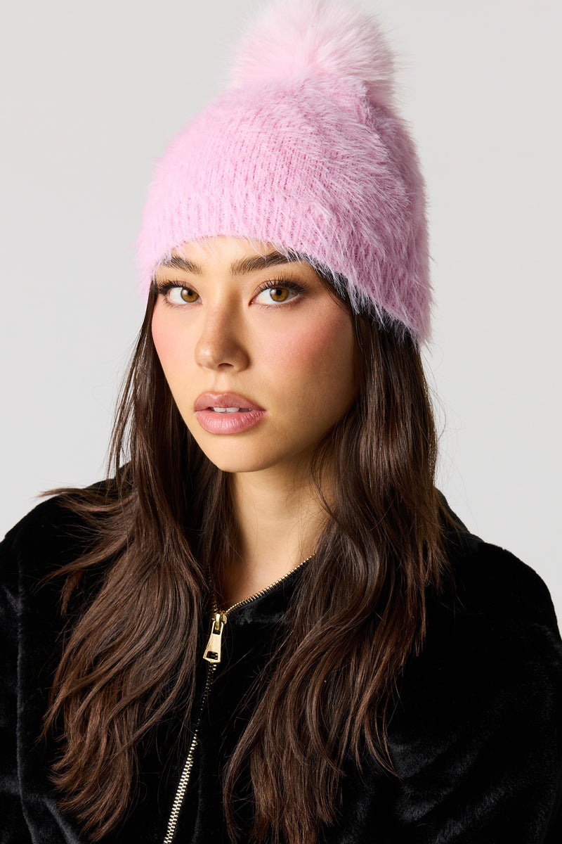 Tuque avec pompon en similifourrure