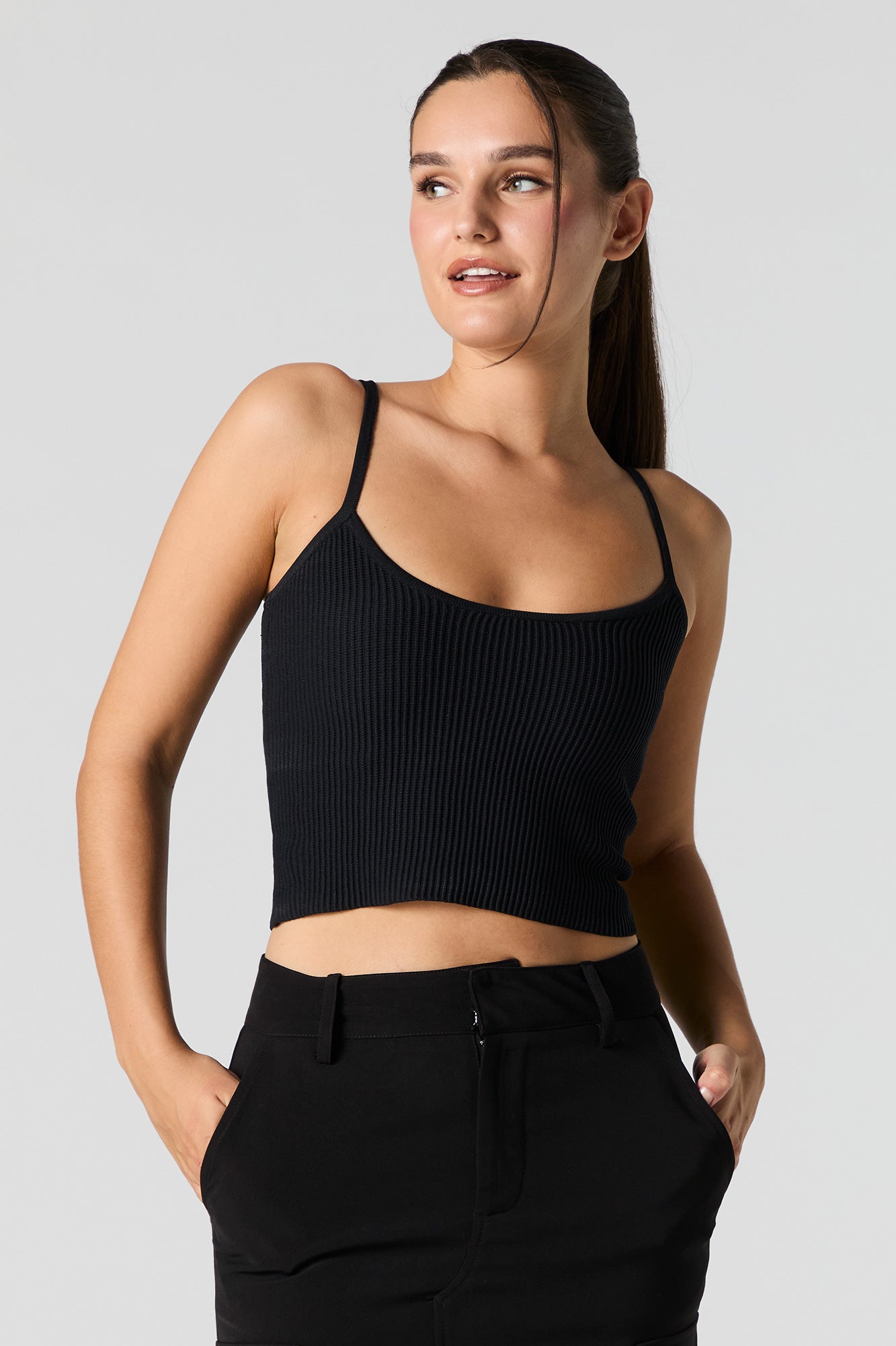 Ribbed Scoop Neck Cropped Tank